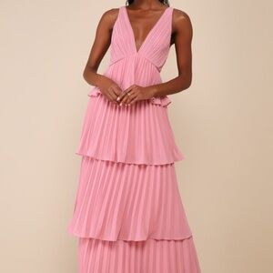 Lulus Mesmerizing Essence Pink Pleated Backless Tiered Maxi Dress - Size S